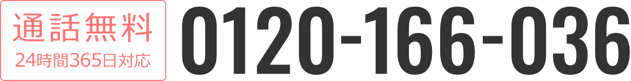 通話無料24時間365日対応：0120-166-036